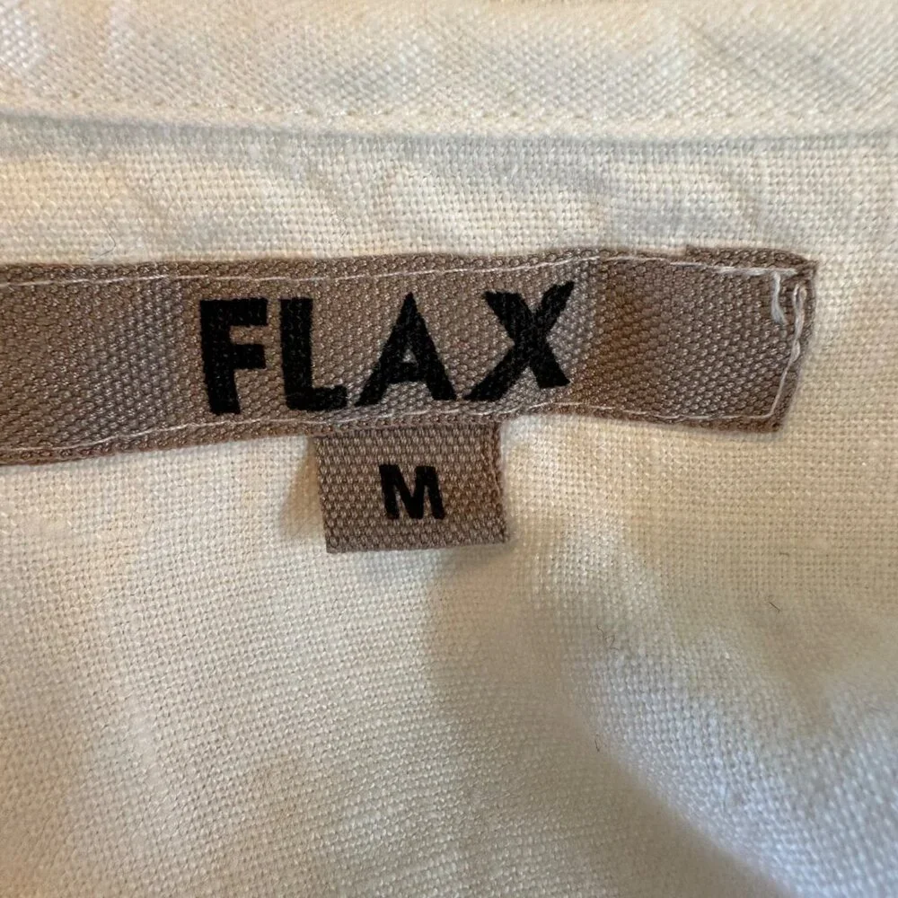 NWOT Flax Womens White Linen Button Front Blouse Long Sleeve Relaxed Fit Size M